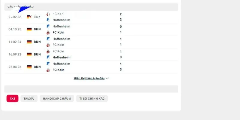 Những lần gặp nhau trước đây của FC Cologne vs Hoffenheim